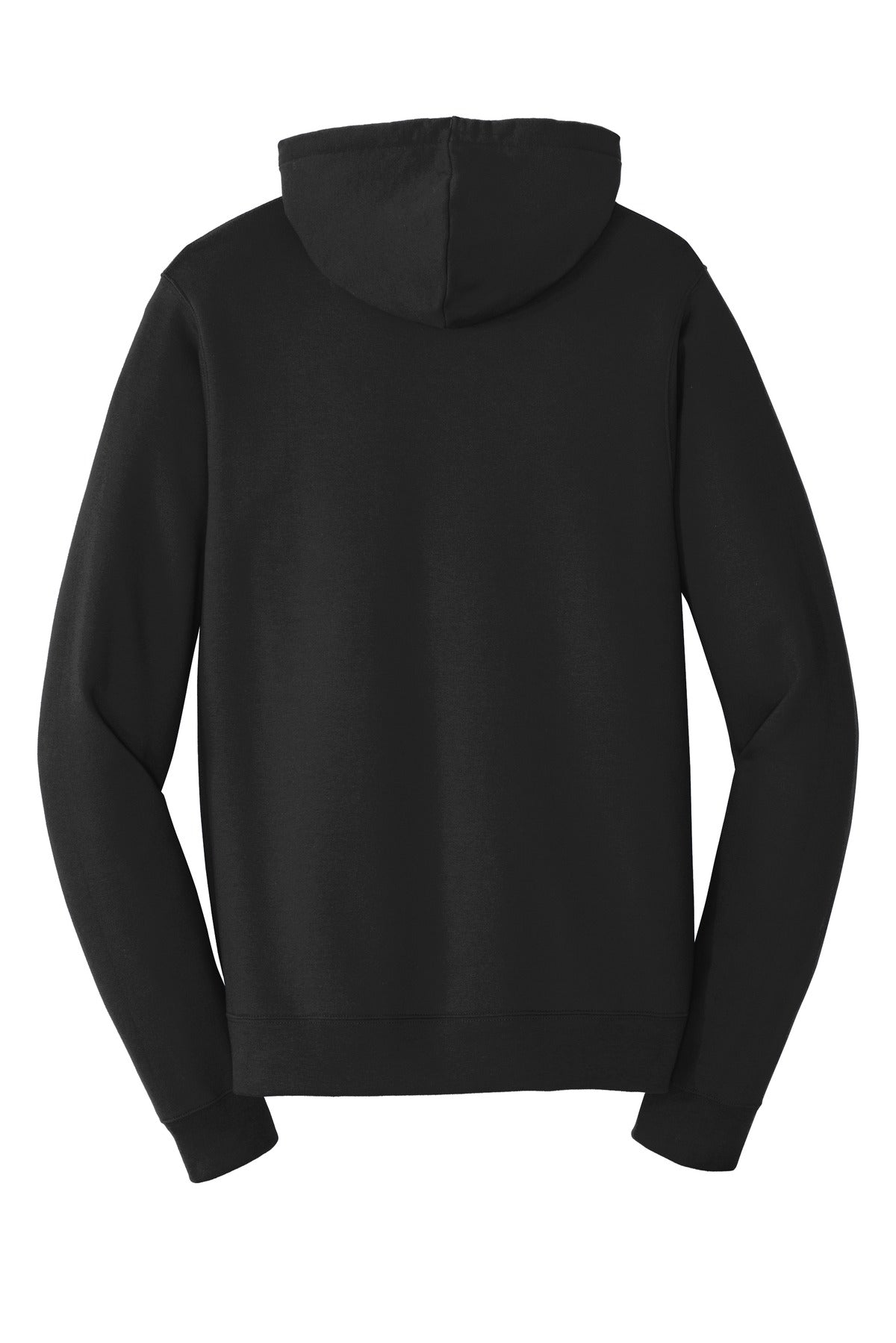 Rear View of Jet Black Port & Co Fan Favorite Fleece Pullover Hooded Sweatshirt. PC850H