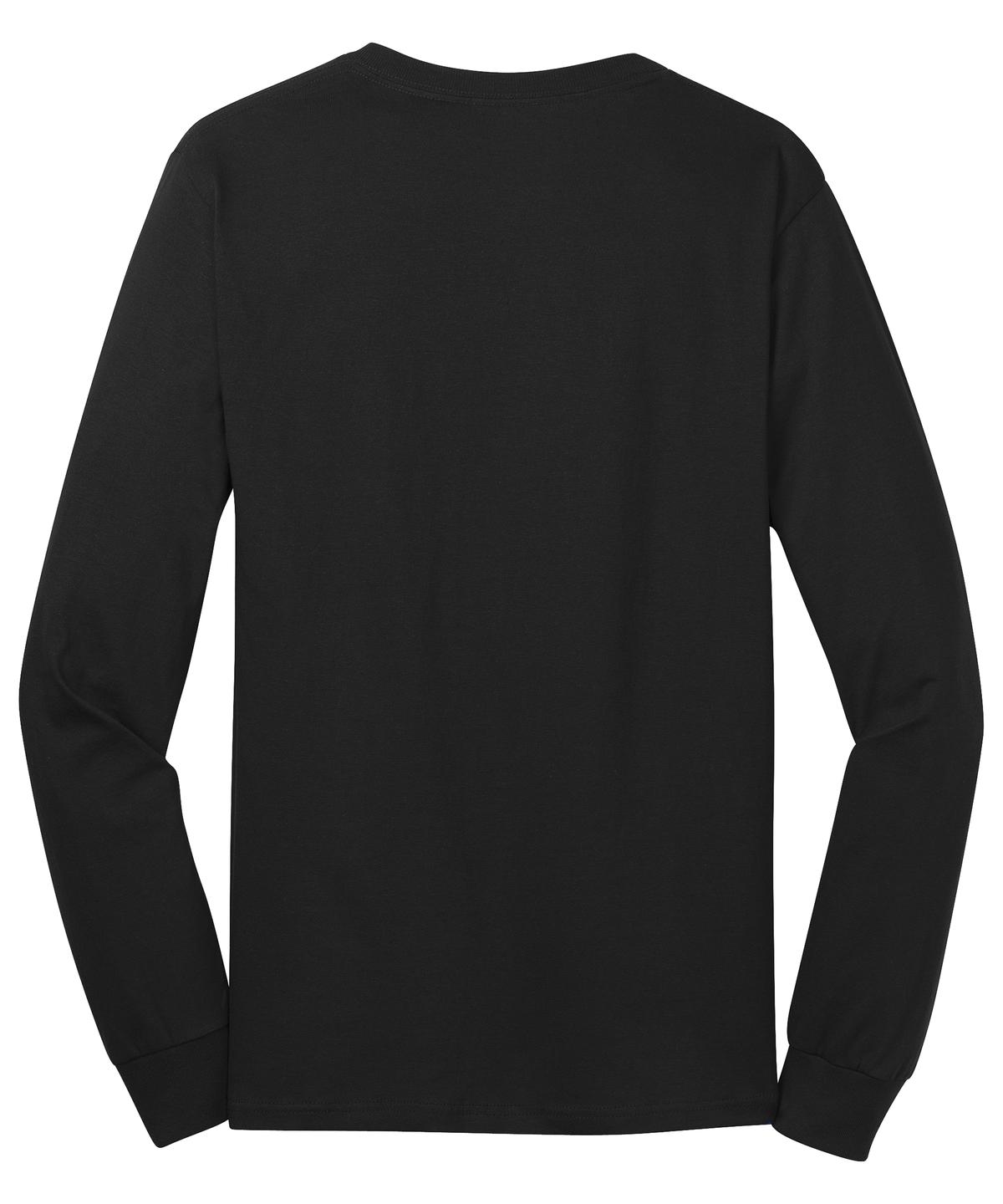 Rear View of Jet Black Port & Co Long Sleeve Core Cotton Tee. PC54LS