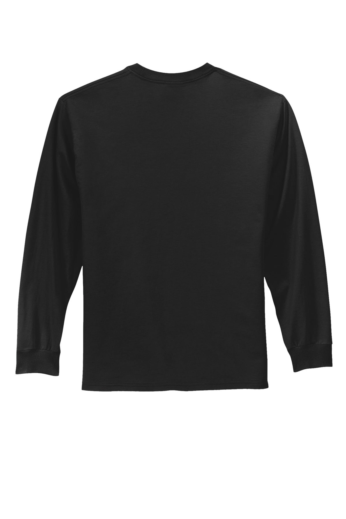 Rear View of Jet Black Port & Co Long Sleeve Essential Tee. PC61LS