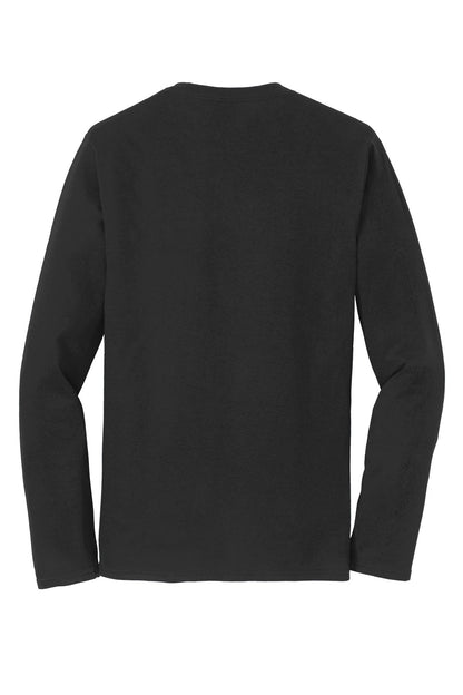 Rear View of Jet Black Port & Co Long Sleeve Fan Favorite Tee. PC450LS