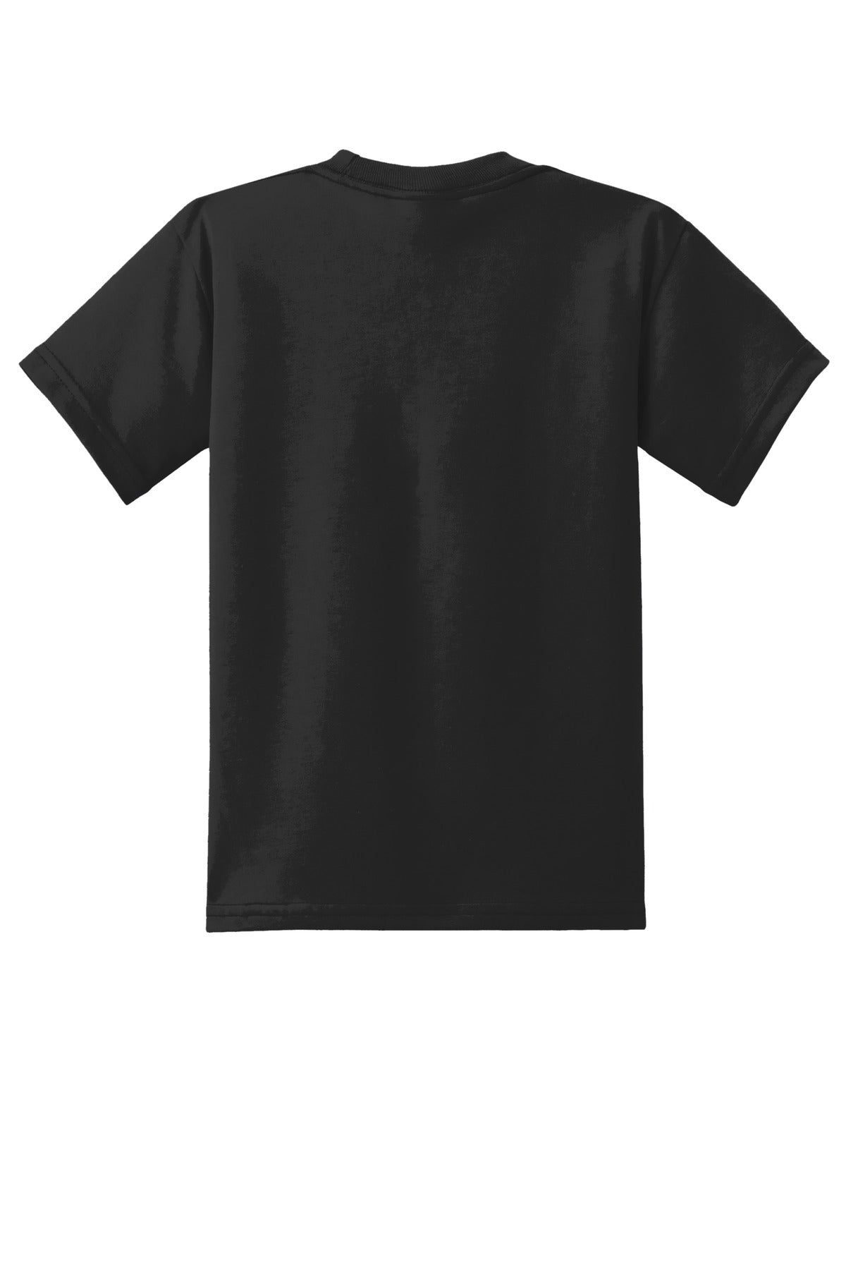 Rear View of Jet Black Port & Co Youth Core Blend Tee. PC55Y
