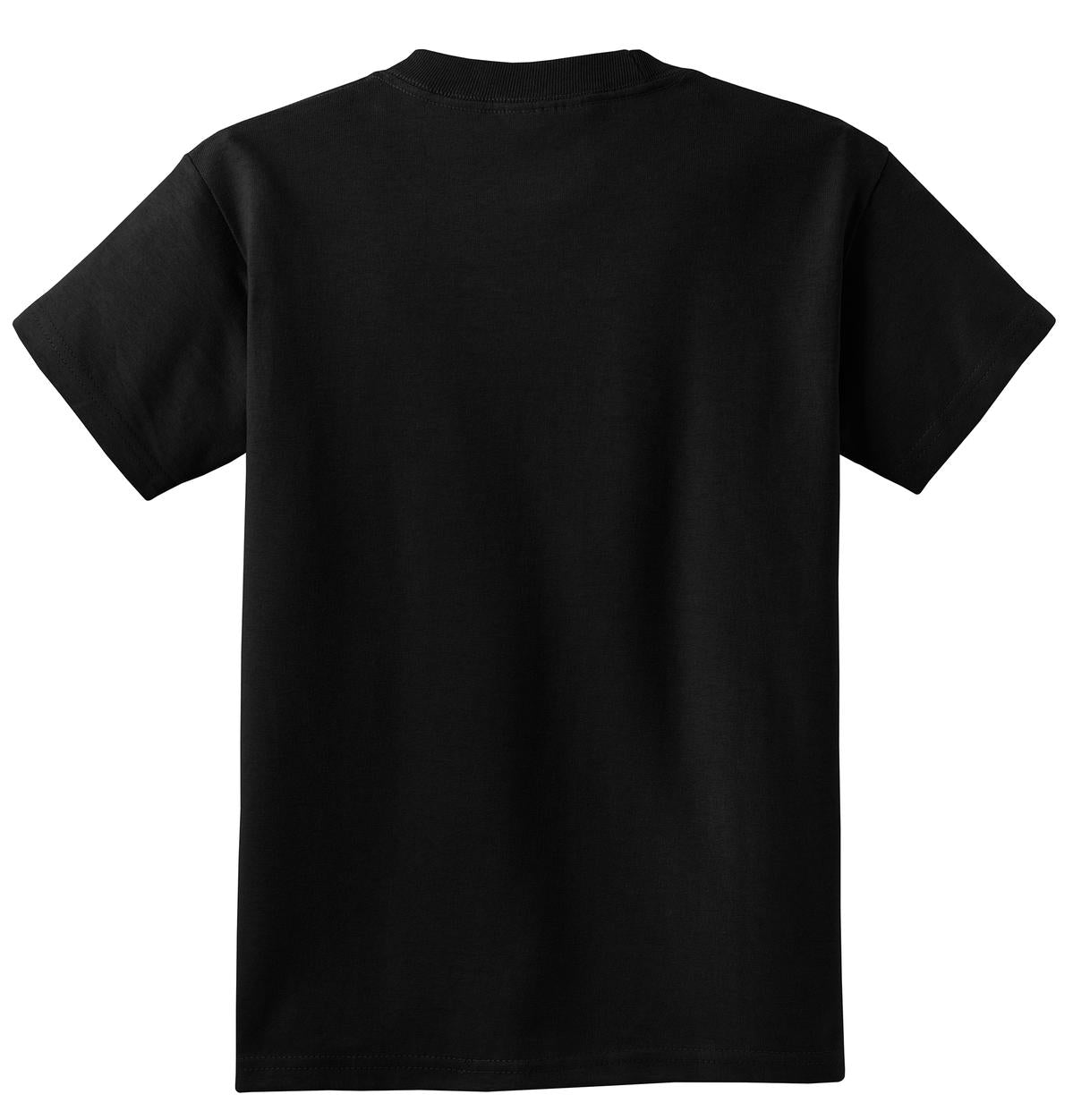 Rear View of Jet Black Port & Co Youth Core Cotton Tee. PC54Y