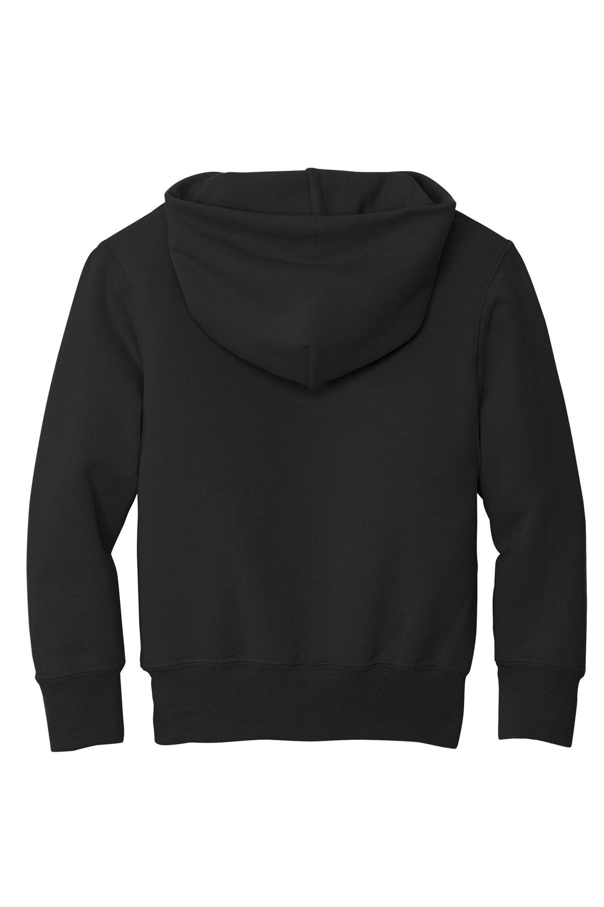 Rear View of Jet Black Port & Co Youth Core Fleece Pullover Hooded Sweatshirt. PC90YH