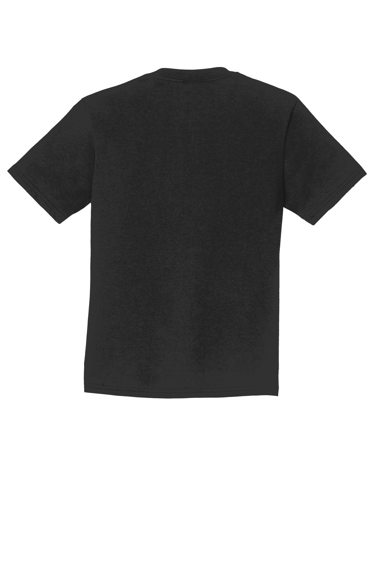 Rear View of Jet Black Port & Co Youth Fan Favorite Tee. PC450Y