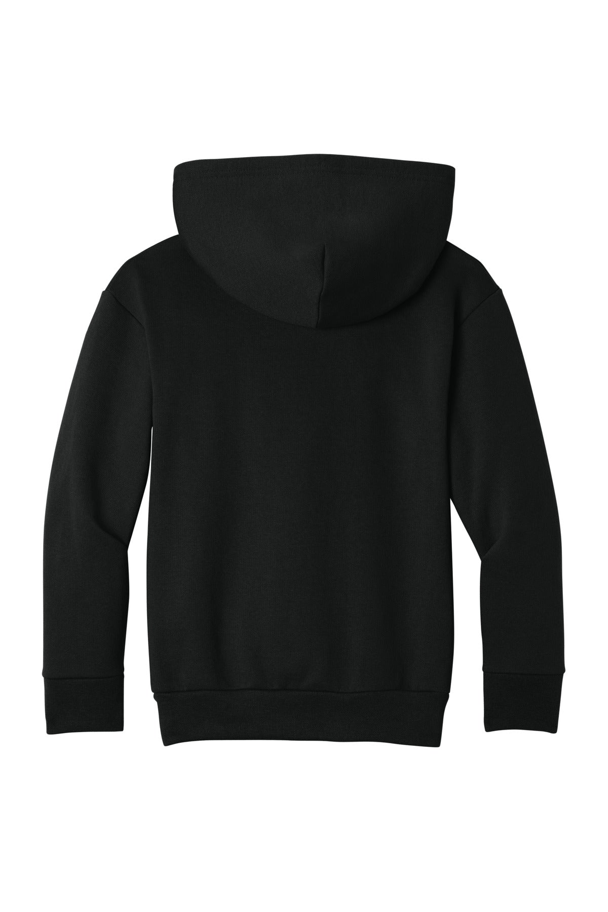 Rear View of JetBlack Port & Co Youth Easy Fleece Pullover Hooded Sweatshirt PC68YH