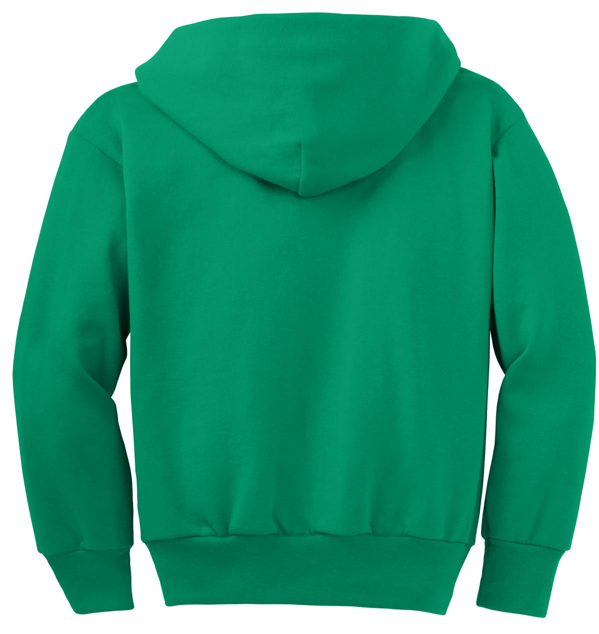 Rear View of Kelly Port & Co Youth Core Fleece Full-Zip Hooded Sweatshirt. PC90YZH