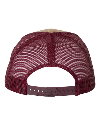 Rear View of Khaki/ Burgundy Snapback Trucker Cap - 112
