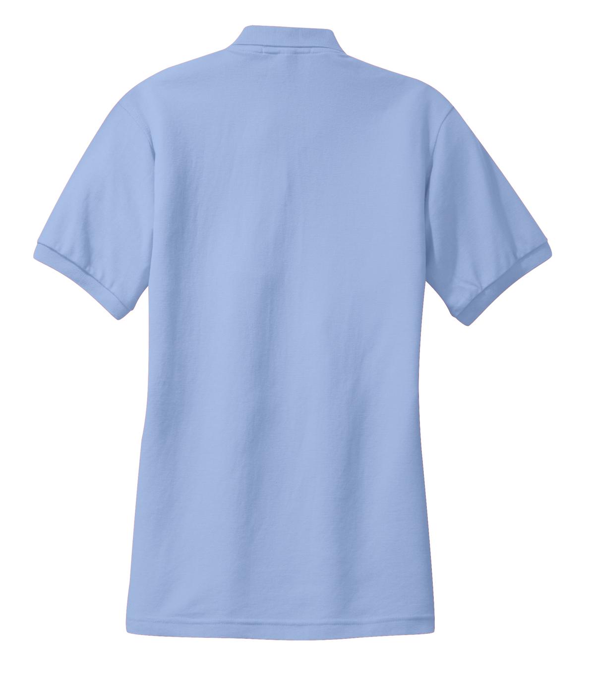 Rear View of Light Blue Port Authority Women's Silk Touch Polo. L500
