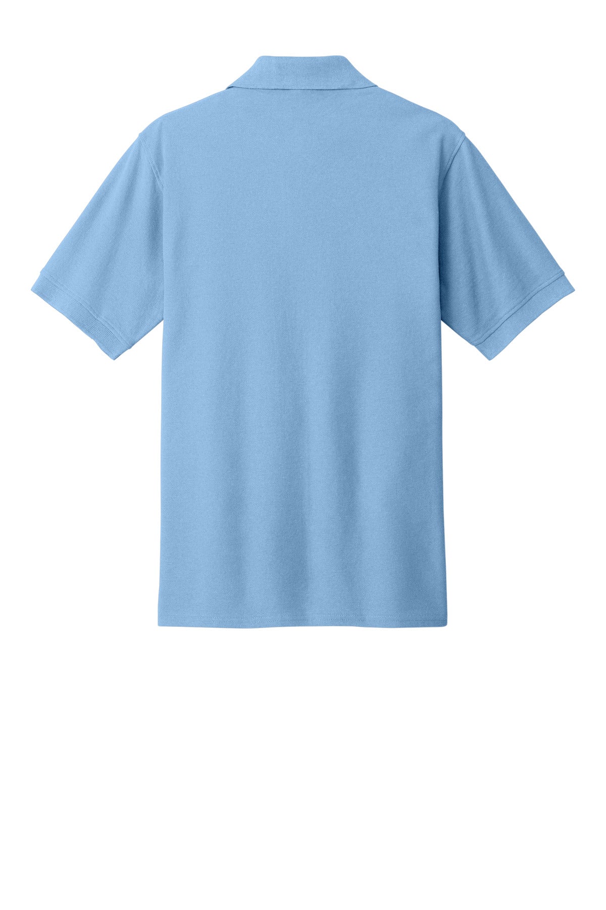 Rear View of Light Blue Port & Co Core Blend Pique Polo. KP155