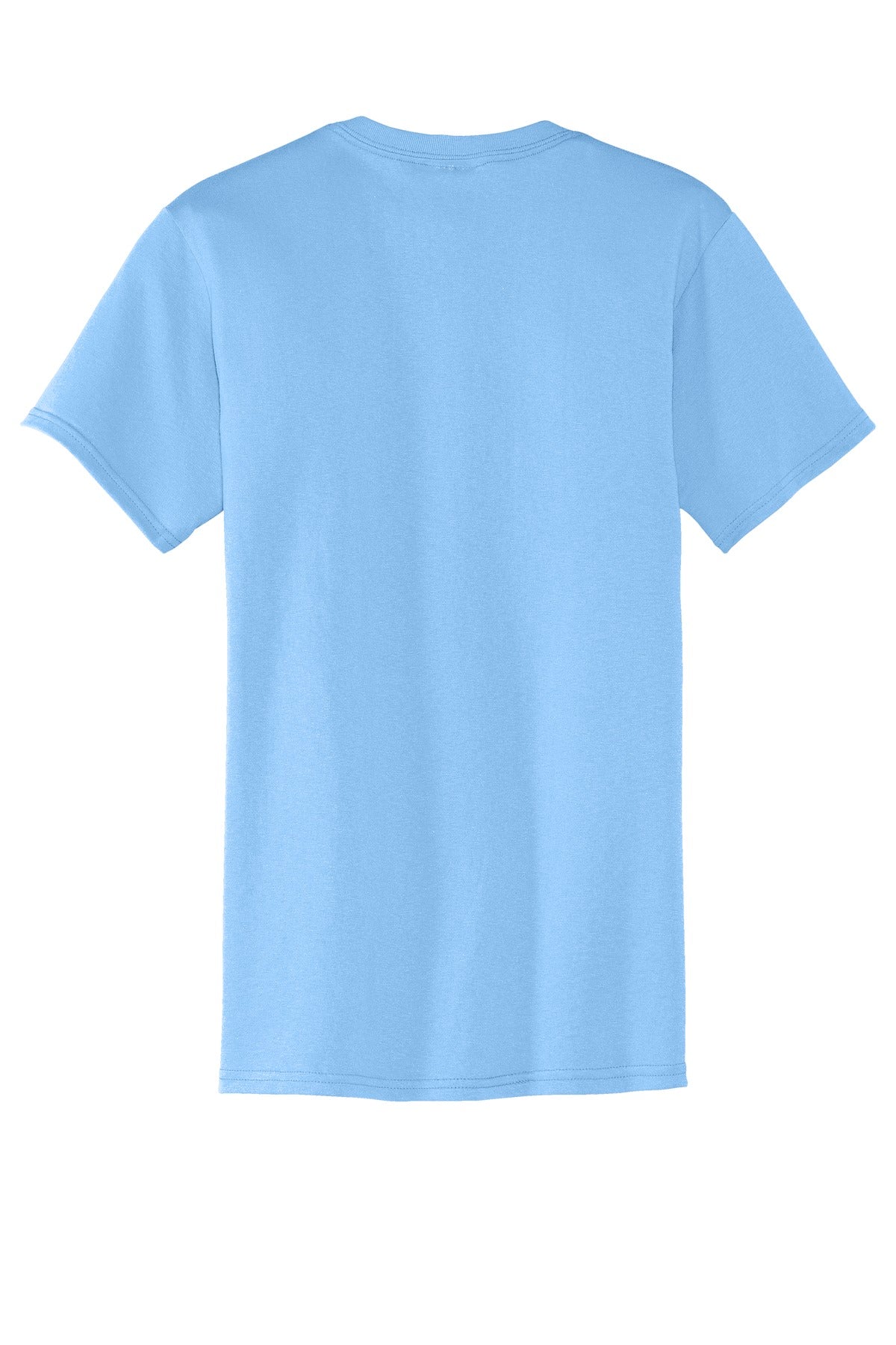 Rear View of Light Blue Port & Co Core Blend Pocket Tee. PC55P