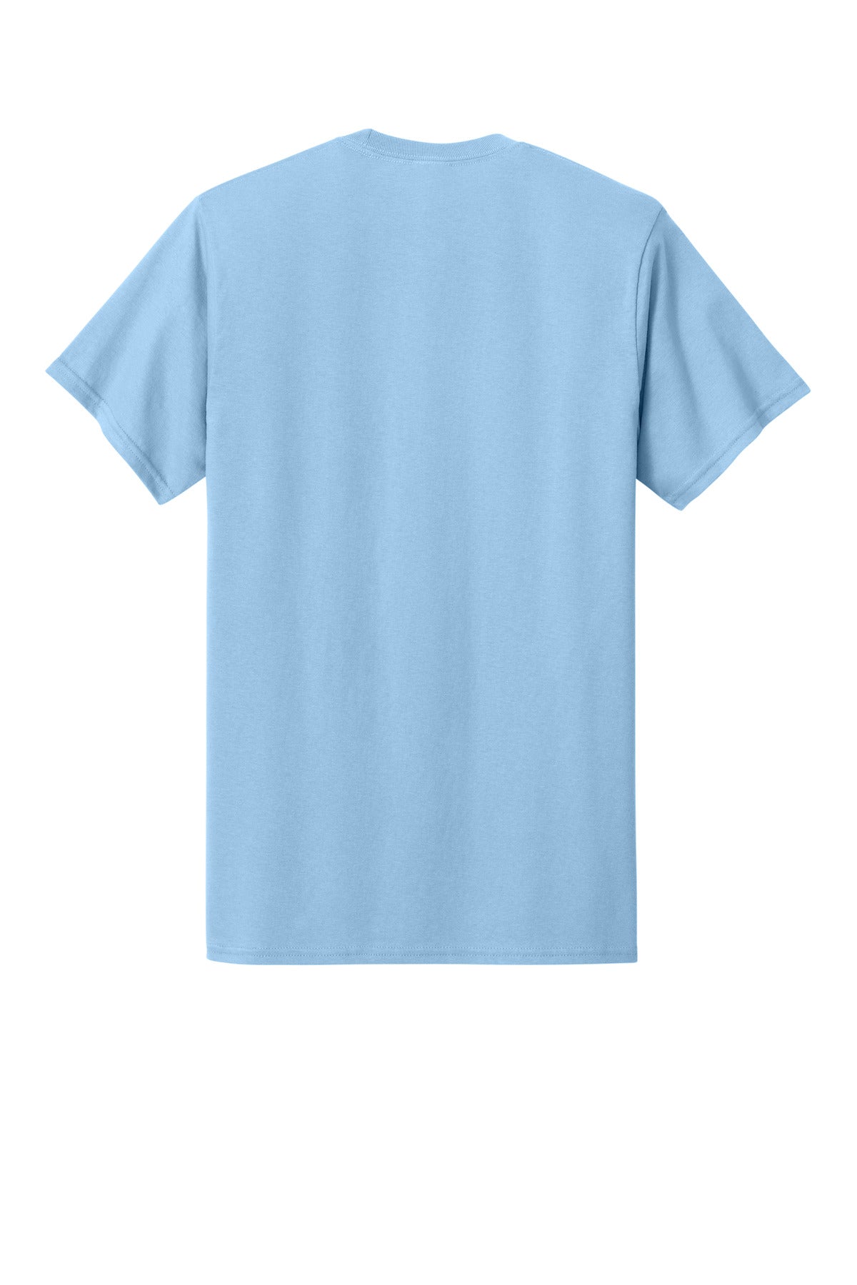 Rear View of Light Blue Port & Co Core Cotton Pocket Tee. PC54P
