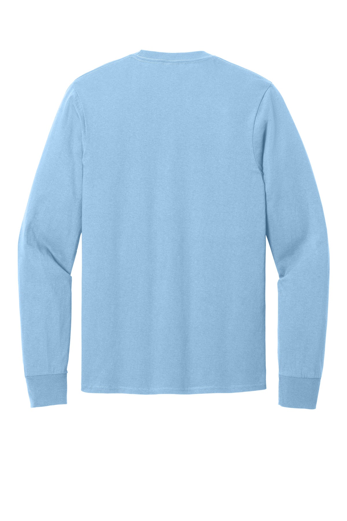 Rear View of Light Blue Port & Co Long Sleeve Core Cotton Tee. PC54LS