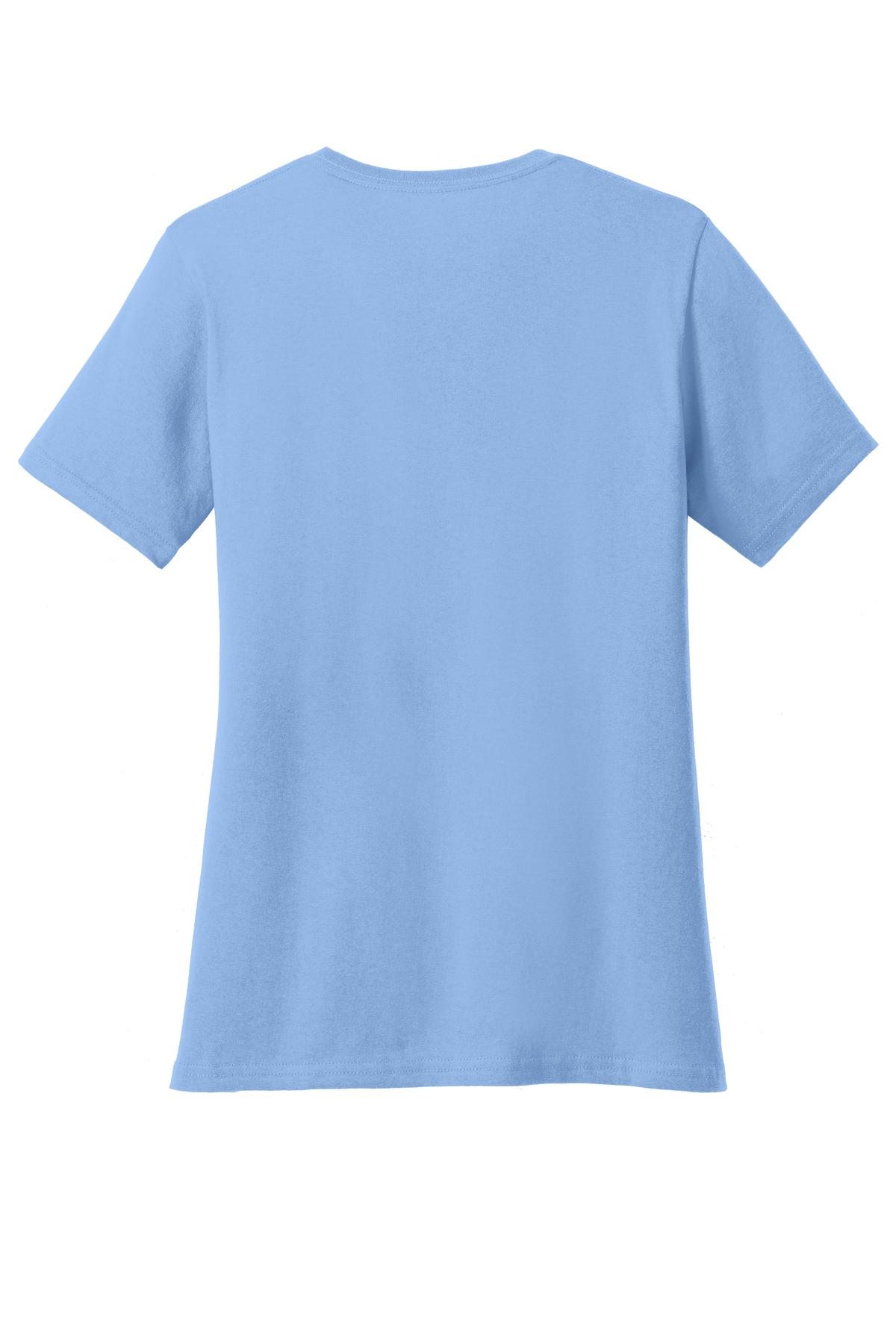 Rear View of Light Blue Port & Co Women's Core Cotton Tee. LPC54