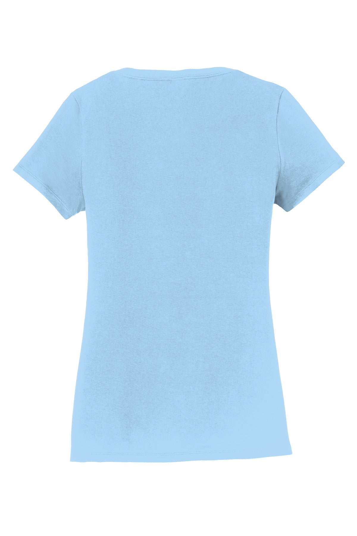 Rear View of Light Blue Port & Co Women's Fan Favorite V-Neck Tee. LPC450V