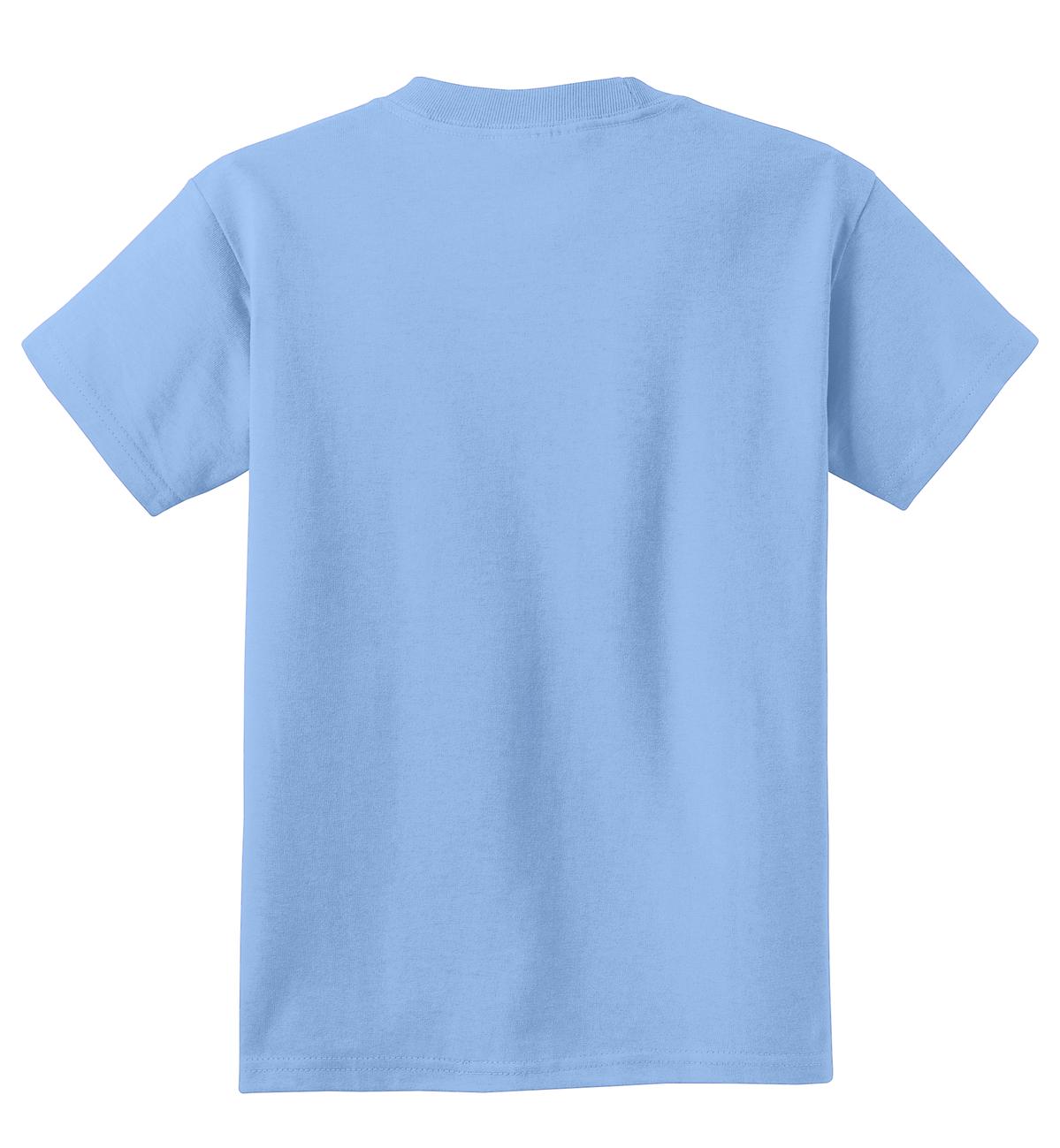 Rear View of Light Blue Port & Co Youth Core Cotton Tee. PC54Y