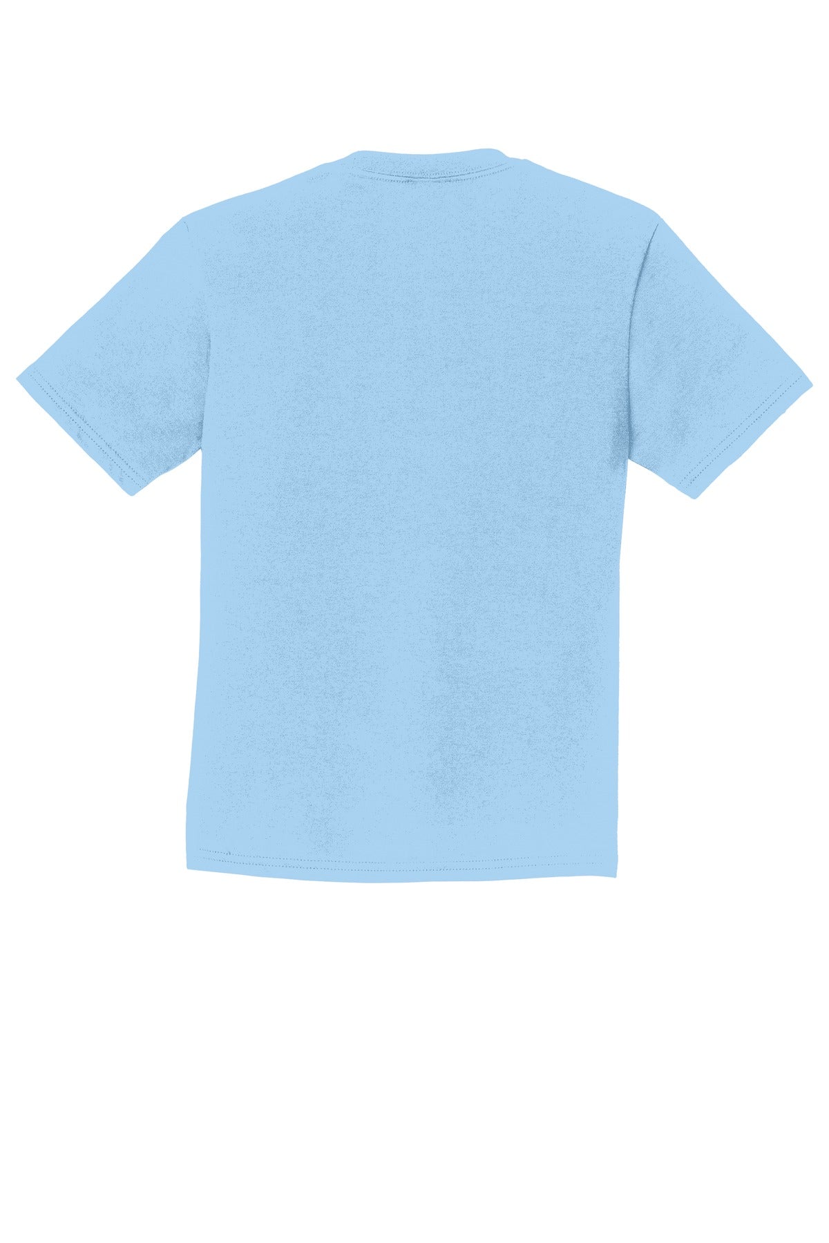 Rear View of Light Blue Port & Co Youth Fan Favorite Tee. PC450Y