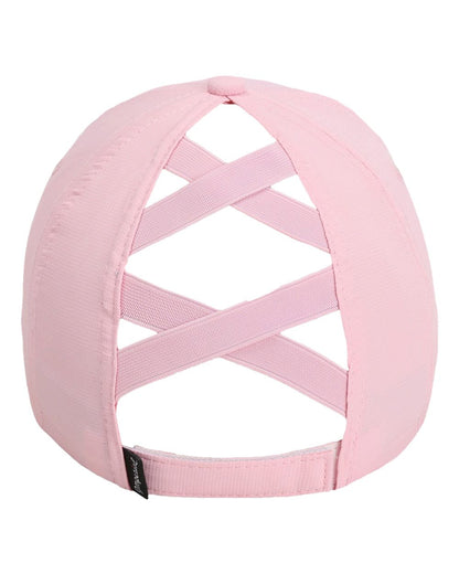 Rear View of Light Pink The Hinsen Women's Performance Ponytail Cap - L338