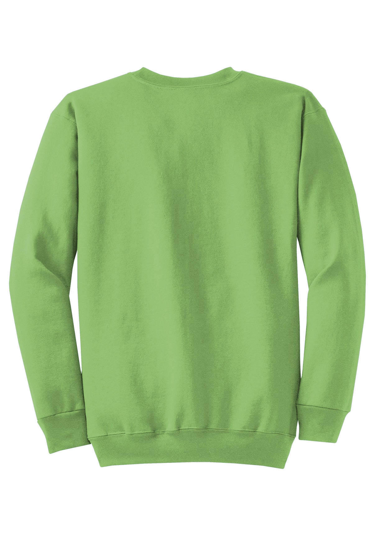 Rear View of Lime Port & Co Core Fleece Crewneck Sweatshirt. PC78