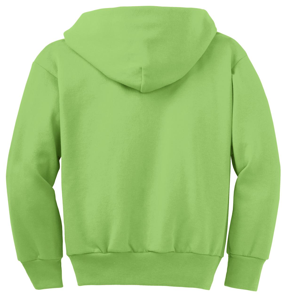 Rear View of Lime Port & Co Core Fleece Full-Zip Hooded Sweatshirt. PC78ZH
