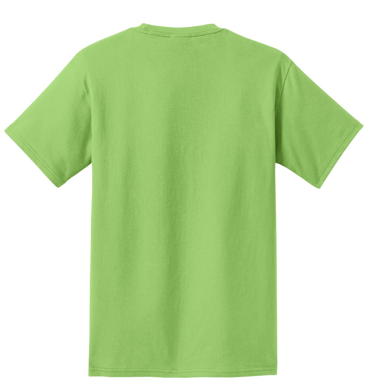 Rear View of Lime Port & Co Essential Pocket Tee. PC61P