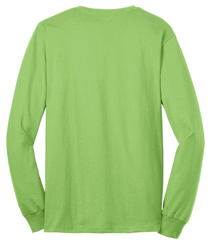 Rear View of Lime Port & Co Long Sleeve Core Blend Tee. PC55LS