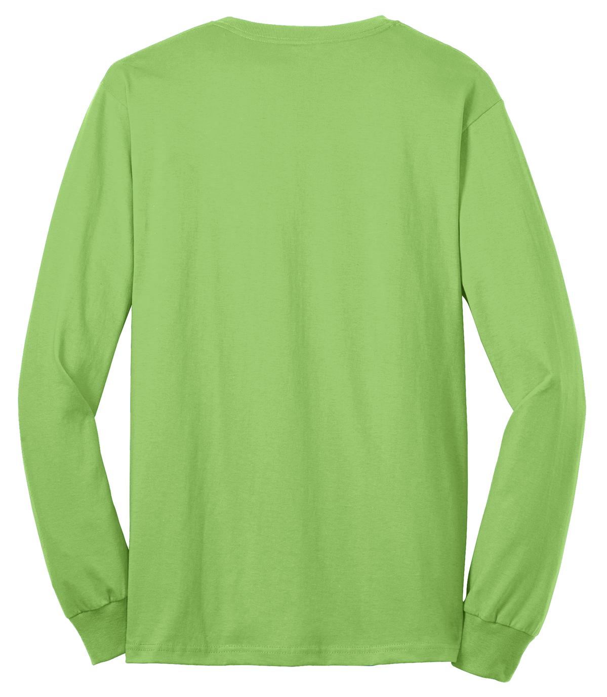 Rear View of Lime Port & Co Long Sleeve Core Blend Tee. PC55LS