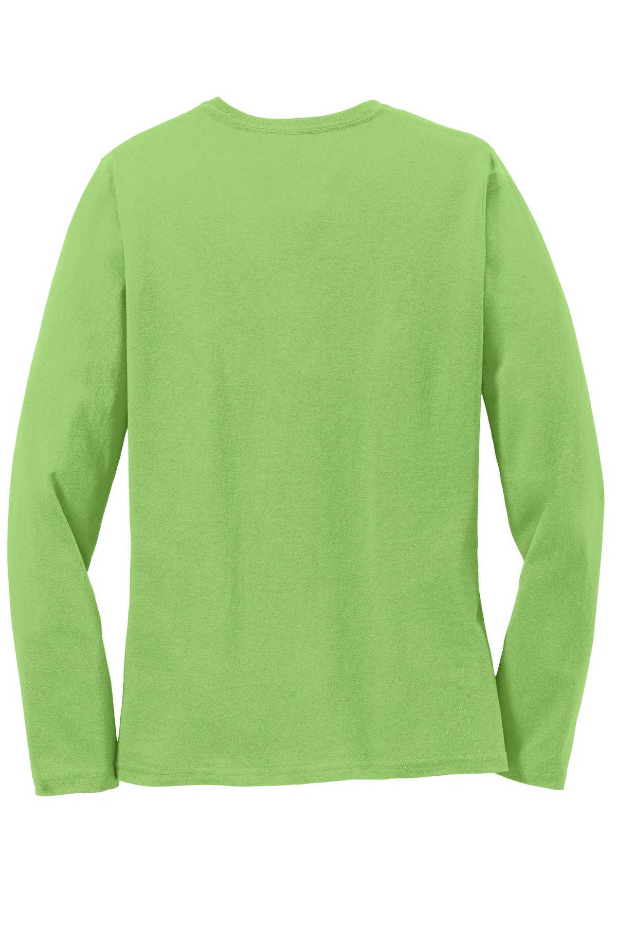 Rear View of Lime Port & Co Women's Long Sleeve Core Cotton Tee. LPC54LS