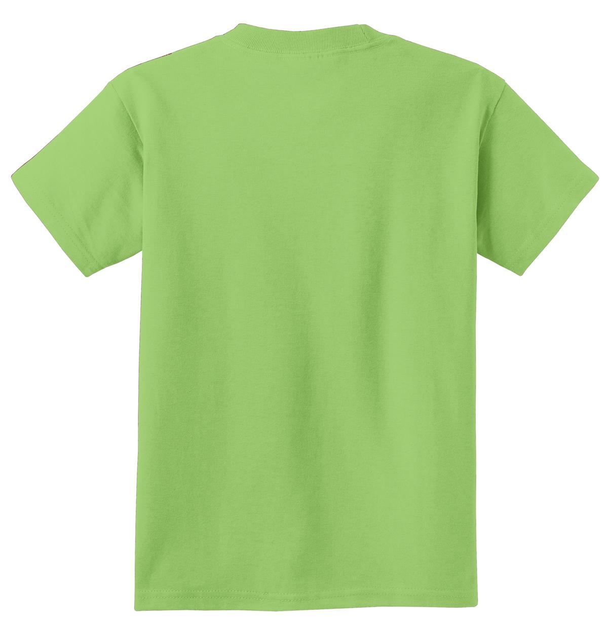 Rear View of Lime Port & Co Youth Essential Tee. PC61Y