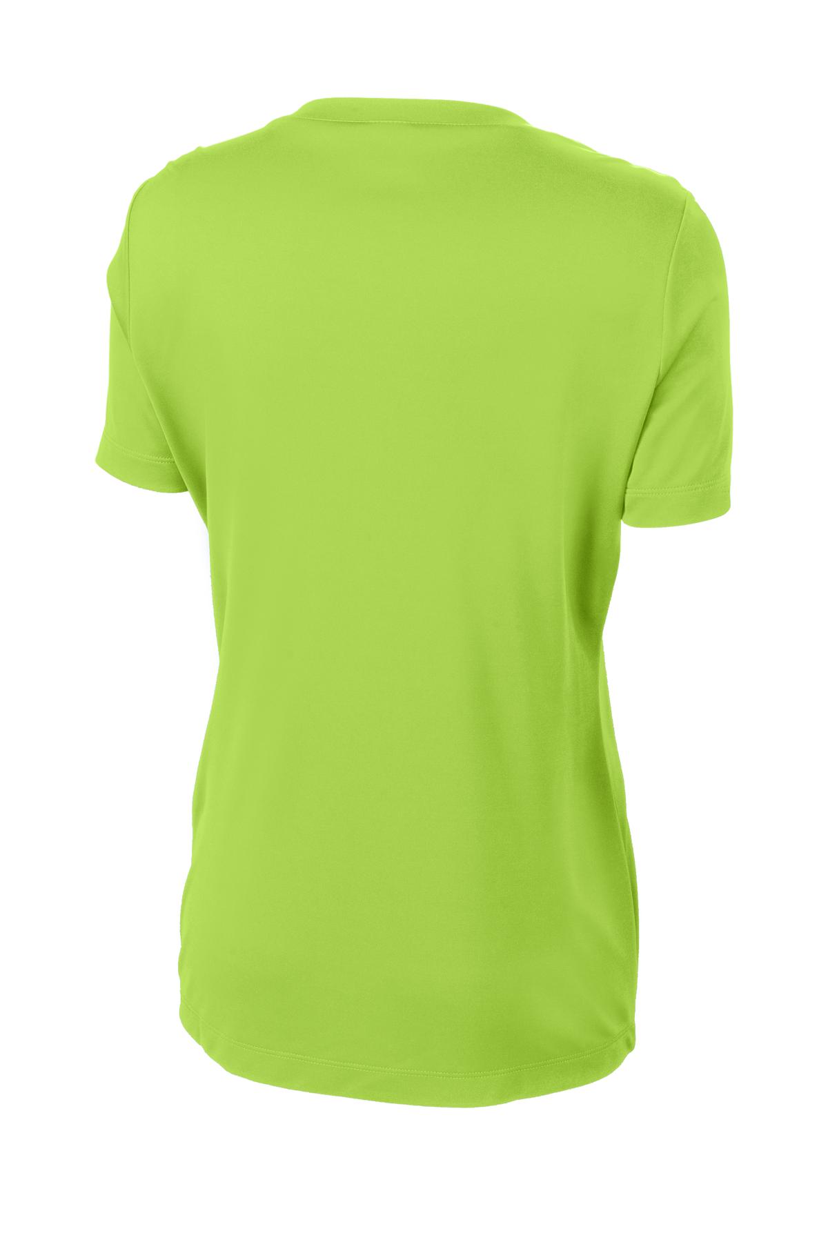 Rear View of Lime Shock Sport-Tek Women's PosiCharge Competitor V-Neck Tee. LST353