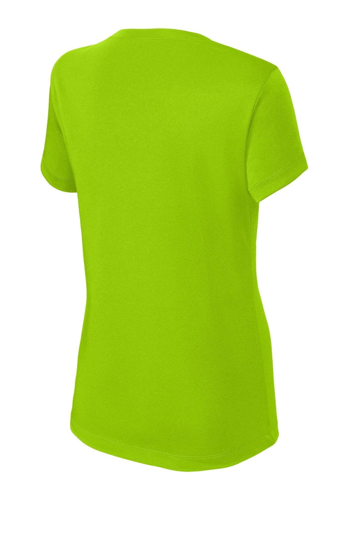 Rear View of Lime Shock Sport-Tek Women's PosiCharge Competitor V-Neck Tee. LST353