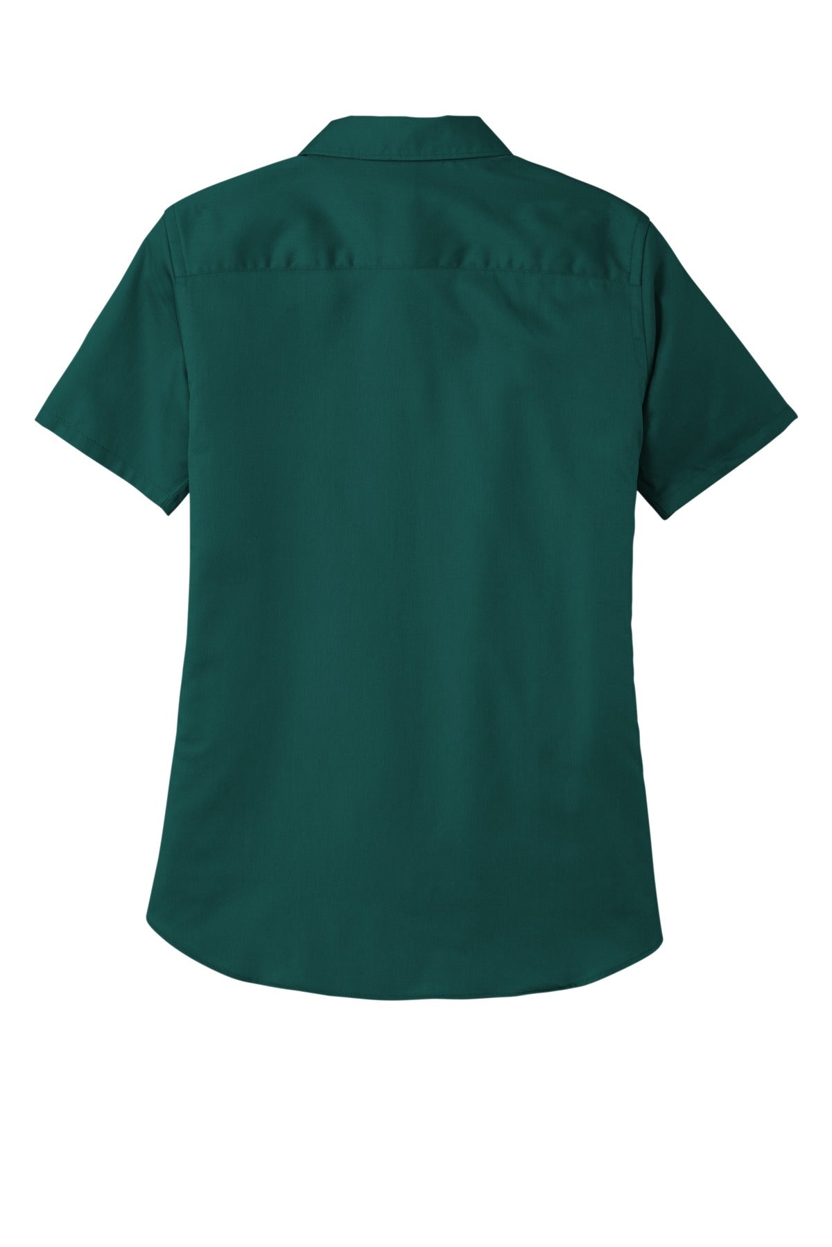 Rear View of MarineGrn Port Authority Women's Short Sleeve SuperPro React Twill Shirt. LW809