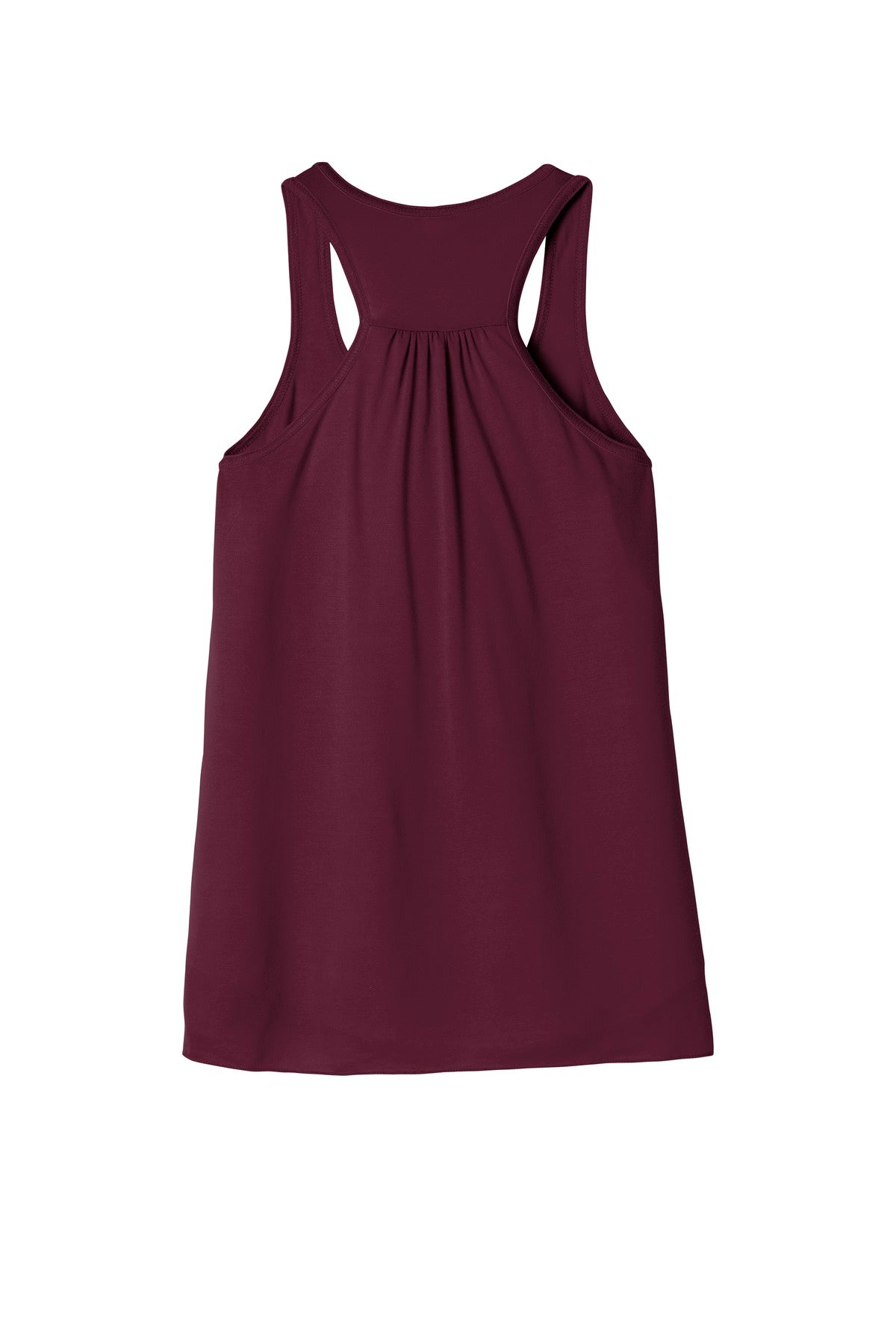 Rear View of Maroon BELLA+CANVAS Women's Flowy Racerback Tank. BC8800