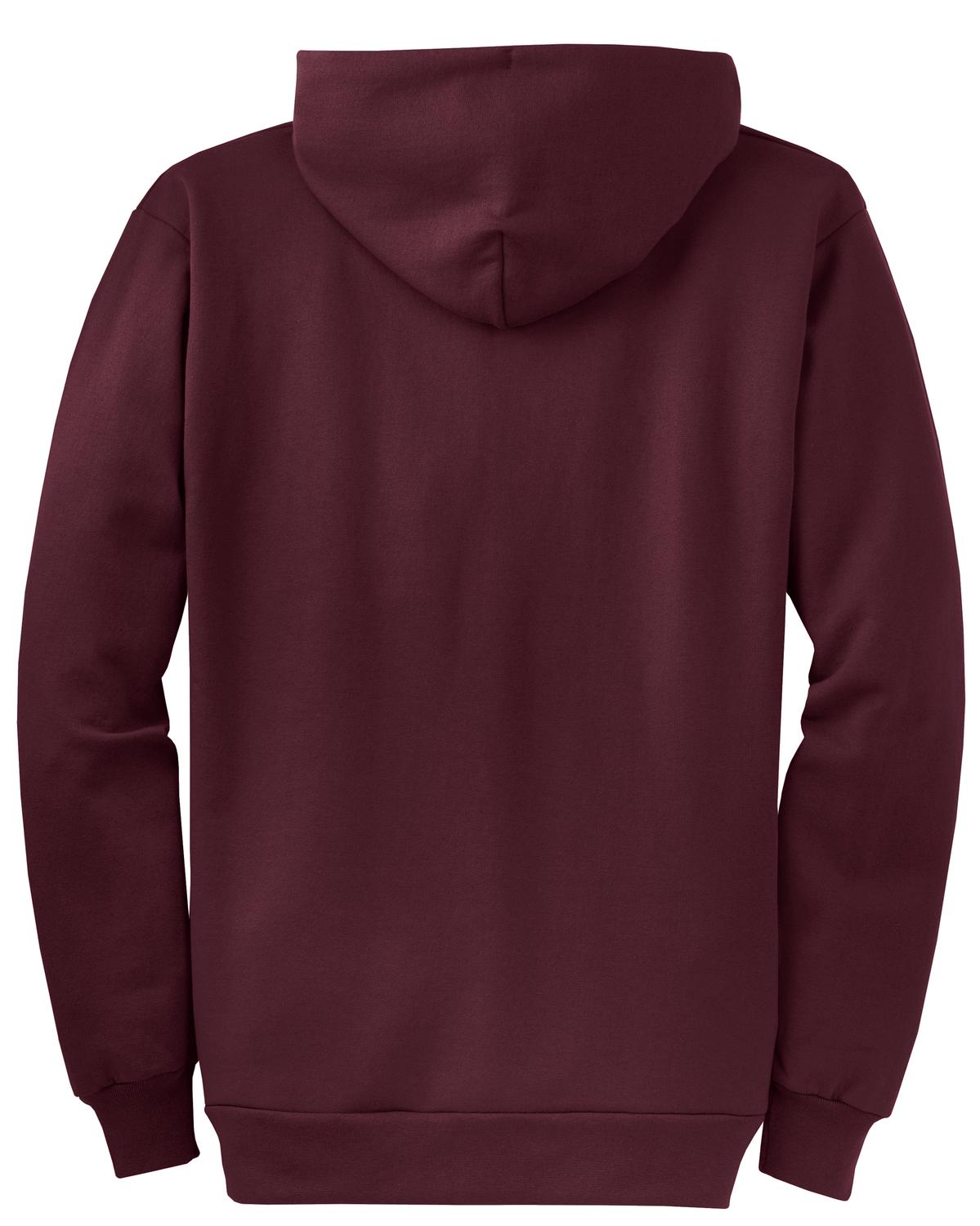 Rear View of Maroon Port & Co Core Fleece Full-Zip Hooded Sweatshirt. PC78ZH