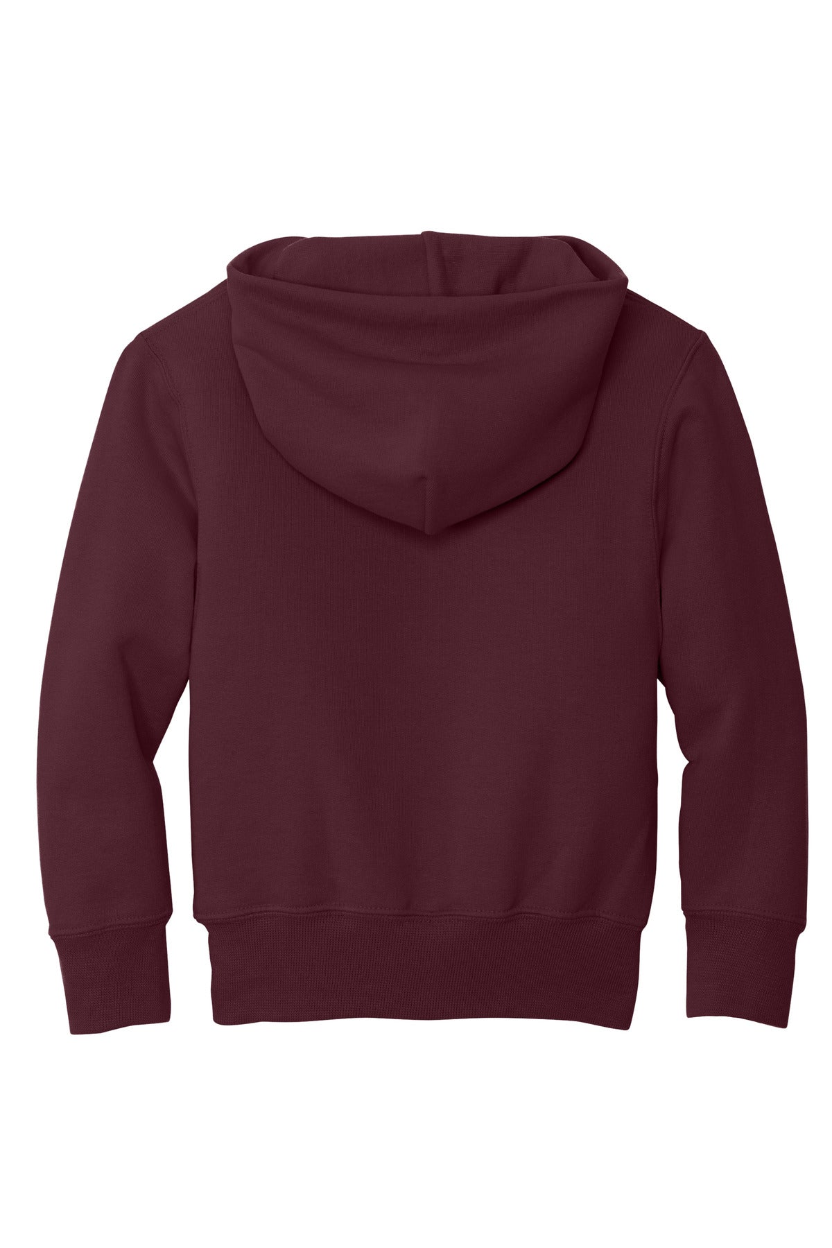 Rear View of Maroon Port & Co Youth Core Fleece Pullover Hooded Sweatshirt. PC90YH