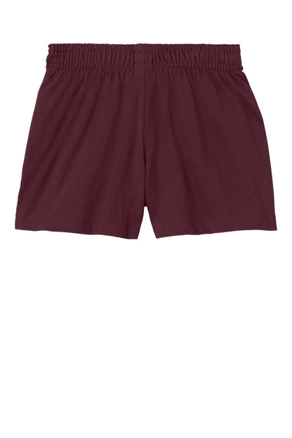 Rear View of Maroon Sport-Tek Girls Jersey Knit Squad Short YGST311