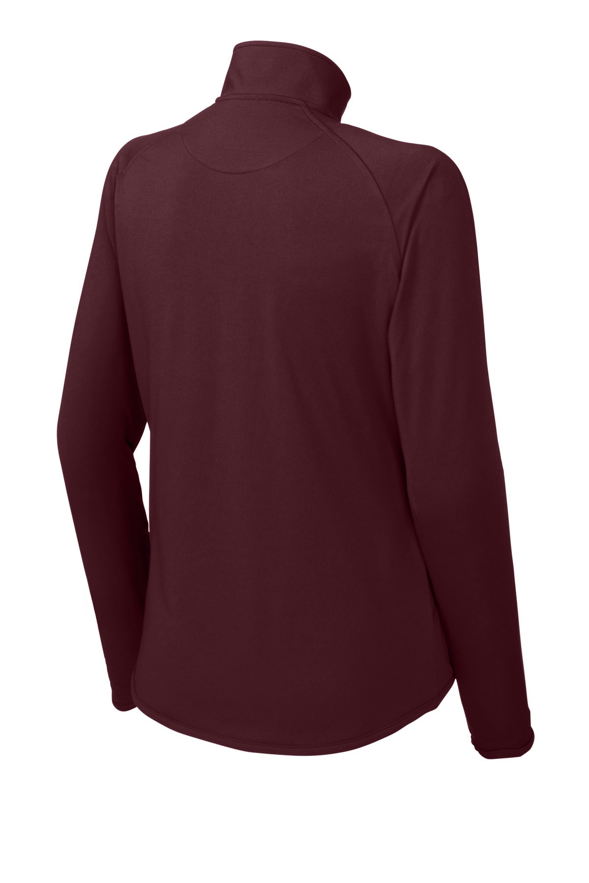Rear View of Maroon Sport-Tek Women's Sport-Wick Stretch 1/4-Zip Pullover. LST850
