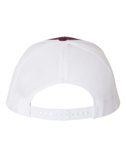 Rear View of Maroon/ White Snapback Trucker Cap - 112