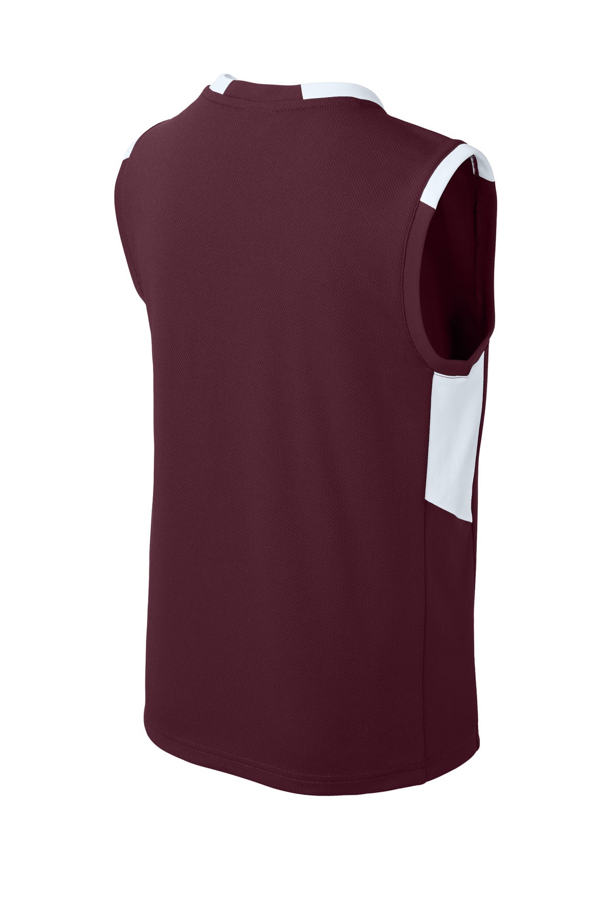 Rear View of Mar/White Sport-Tek Youth Club Sleeveless V-Neck YST441