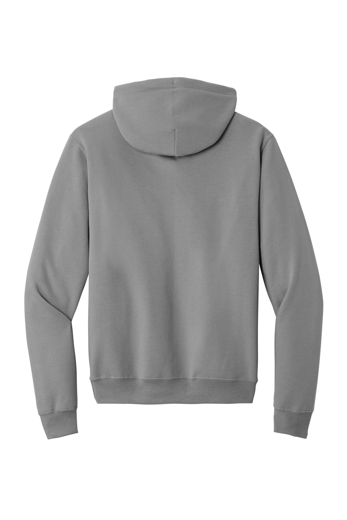 Rear View of Medium Grey Port & Co Core Fleece Pullover Hooded Sweatshirt. PC78H