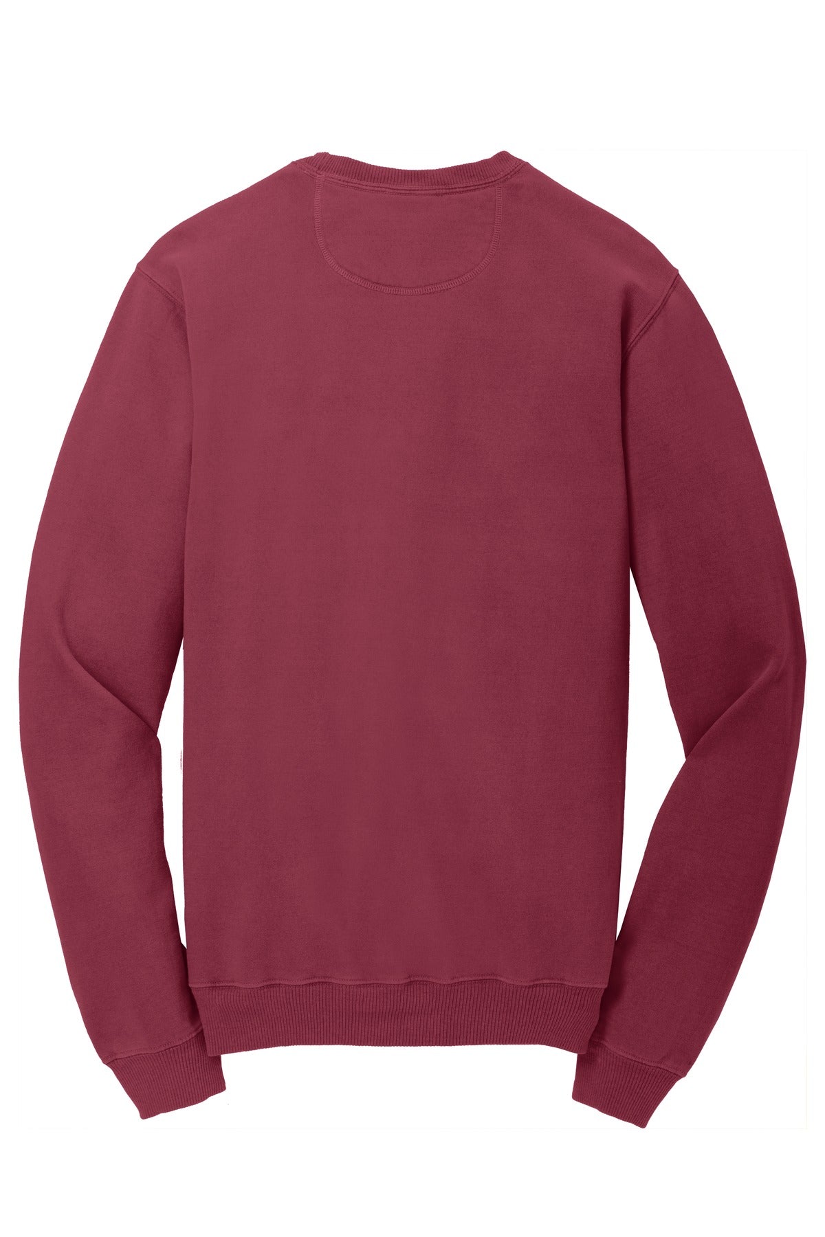 Rear View of Merlot Port & Co Beach Wash Garment-Dyed Crewneck Sweatshirt PC098
