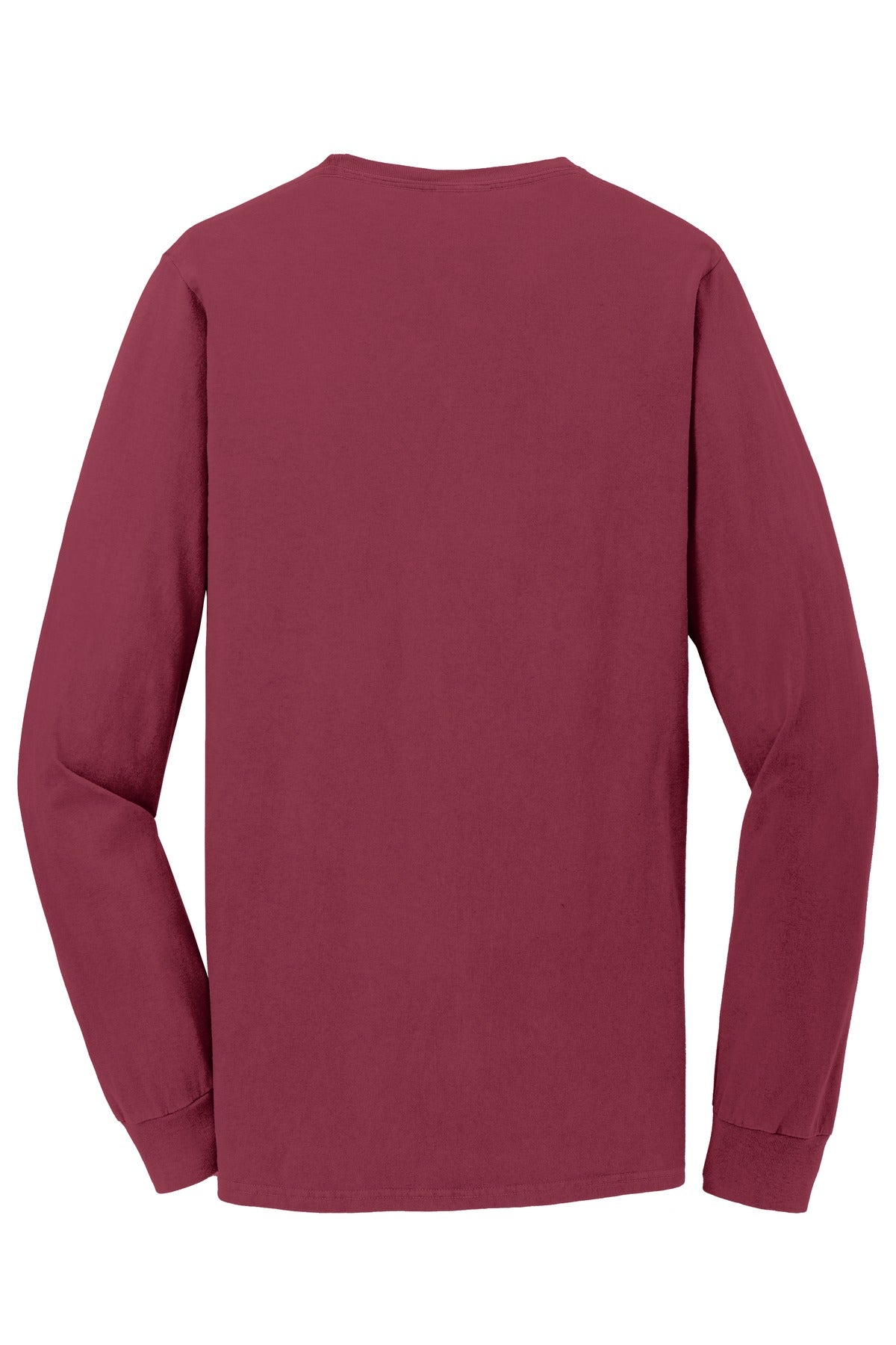 Rear View of Merlot Port & Co Beach Wash Garment-Dyed Long Sleeve Tee PC099LS