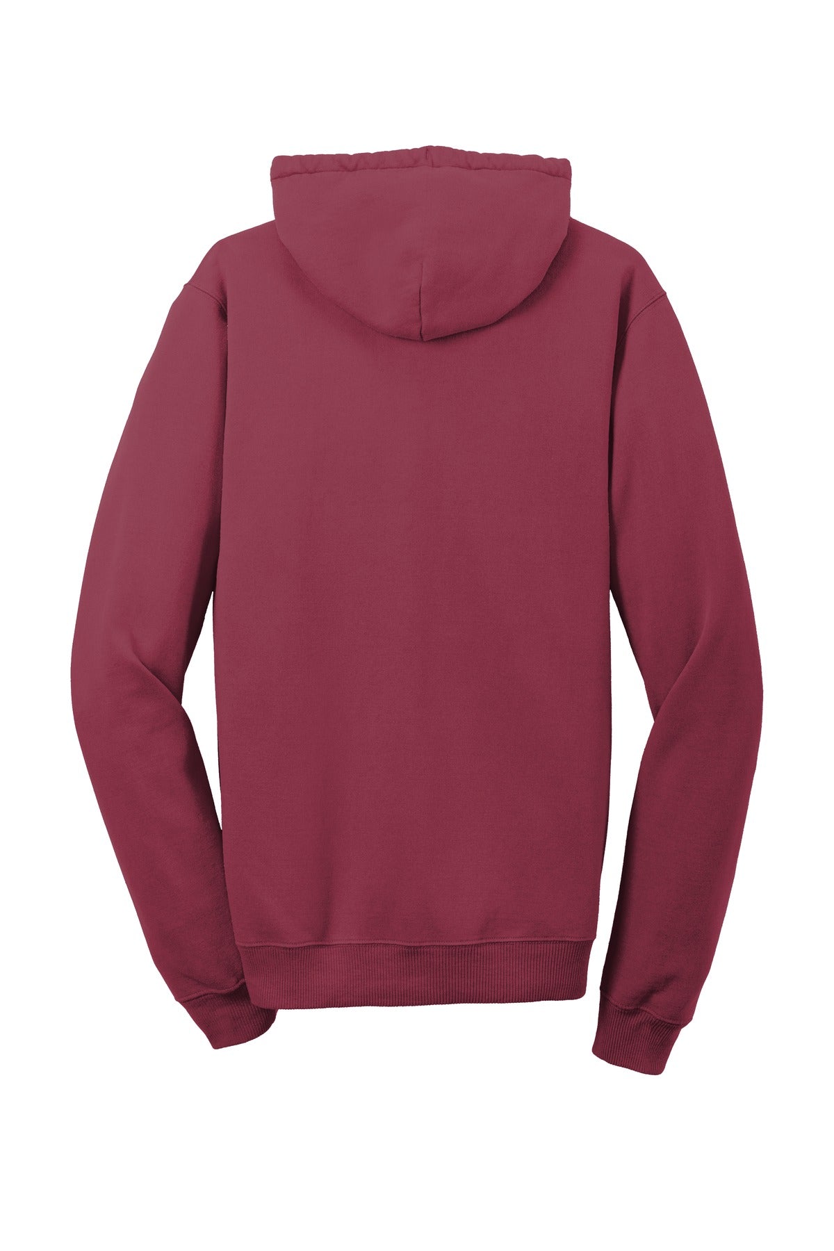 Rear View of Merlot Port & Co Beach Wash Garment-Dyed Pullover Hooded Sweatshirt. PC098H