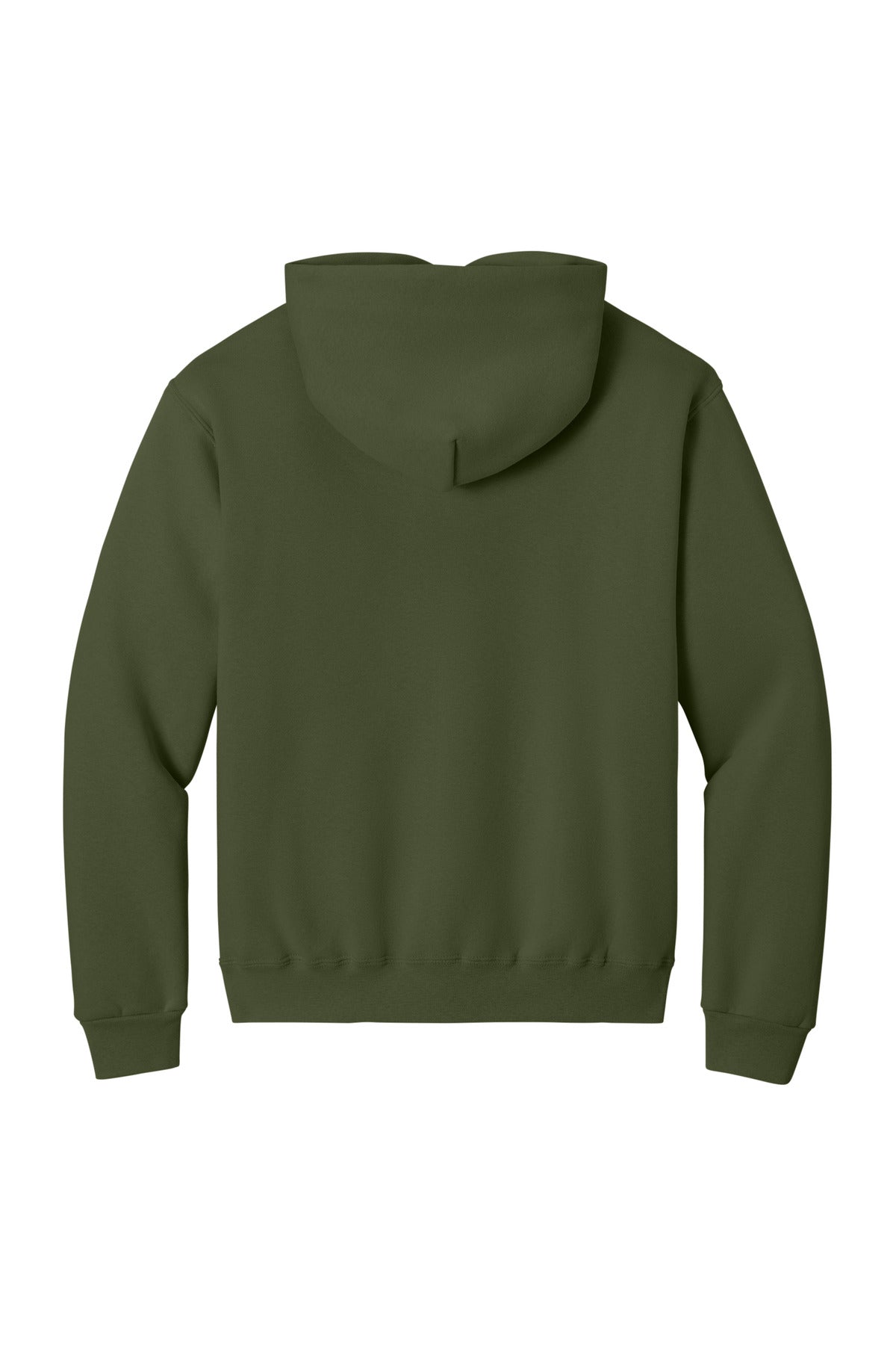 Rear View of MilGreen Jerzees Rugged Unisex Hooded Sweatshirt H12M