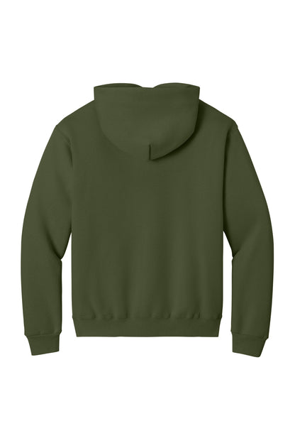 Rear View of MilGreen Jerzees Rugged Unisex Hooded Sweatshirt H12M