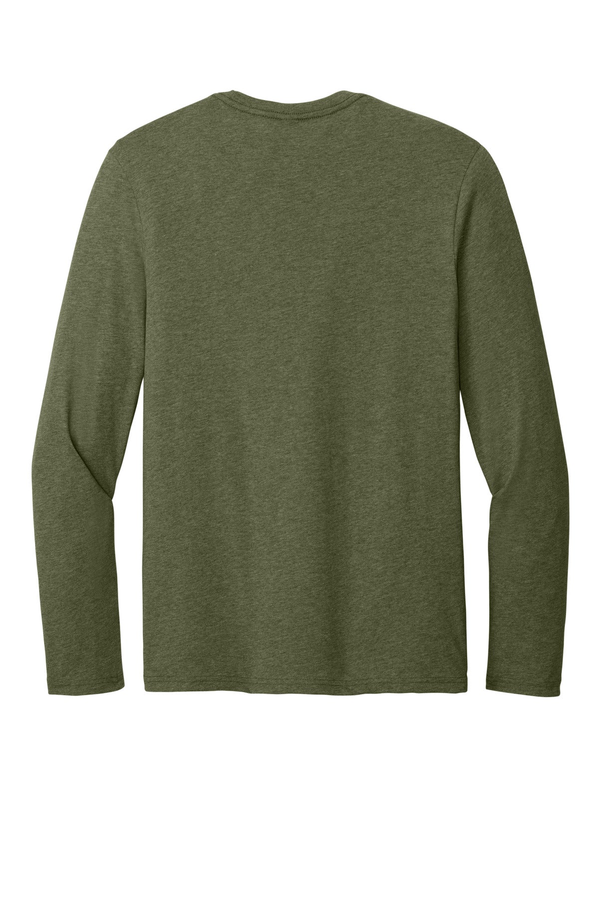 Rear View of MilGrnHtr District Perfect Weight CVC Long Sleeve Tee DT185