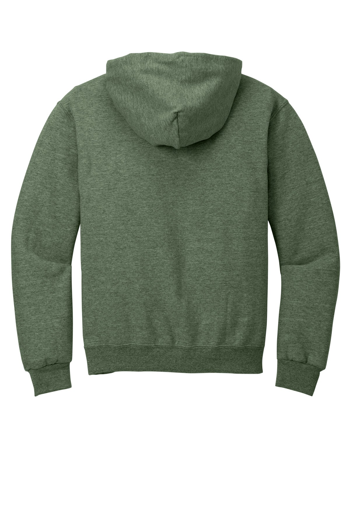 Rear View of MilGrnHtr Jerzees NuBlend Pullover Hooded Sweatshirt. 996M