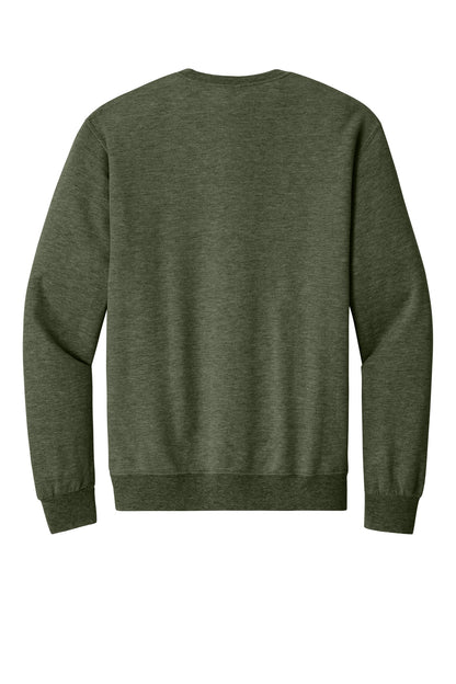 Rear View of MilGrnHtr Jerzees Ultimate Unisex CVC Ring Spun Crewneck Sweatshirt IC48M