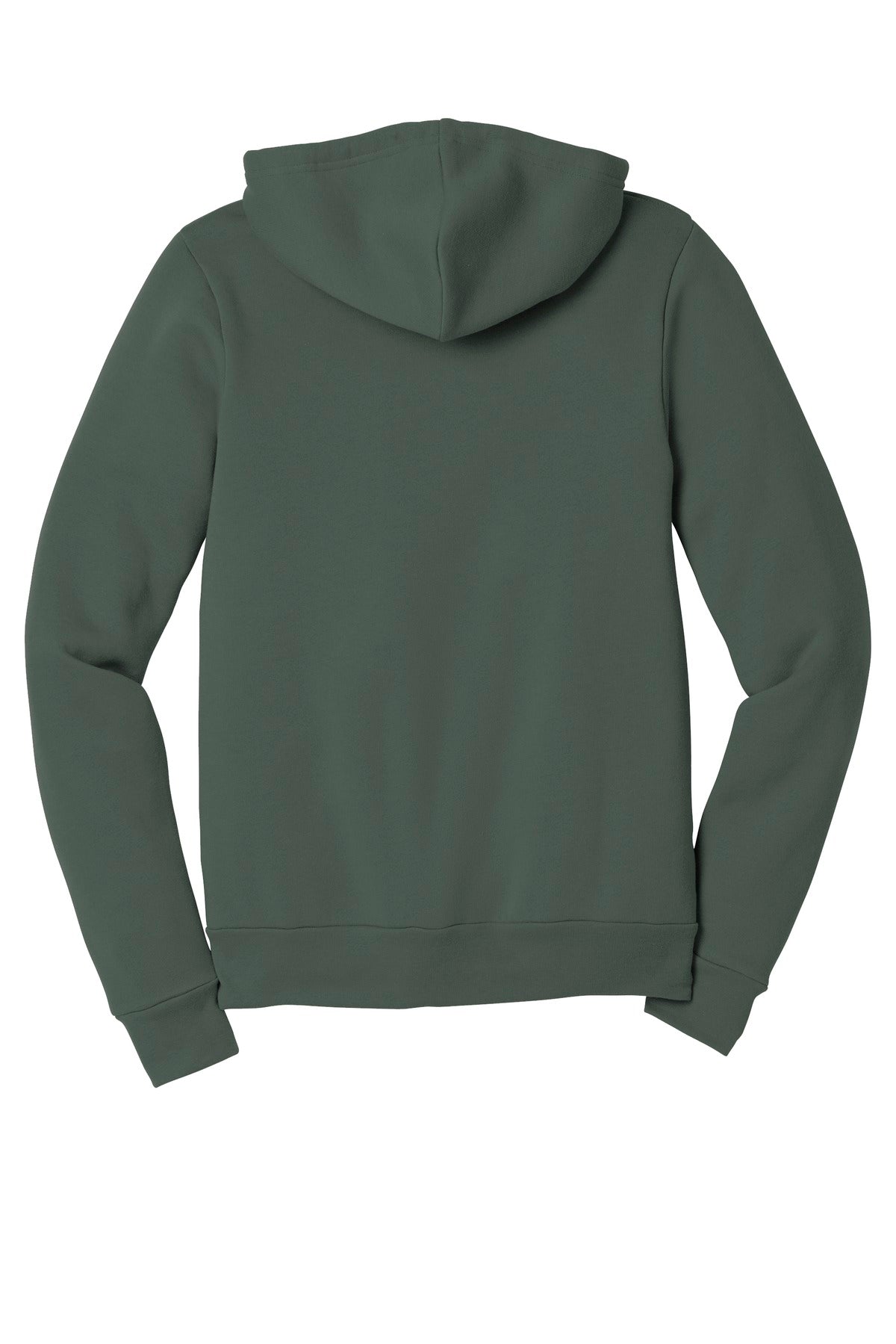 Rear View of Military Green BELLA+CANVAS Unisex Sponge Fleece Full-Zip Hoodie. BC3739