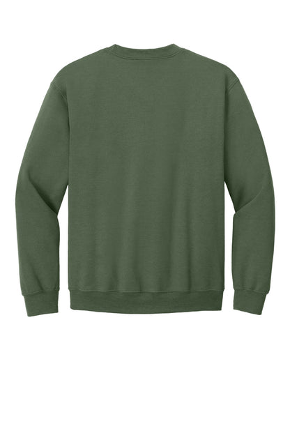 Rear View of Military Green Gildan Heavy Blend Crewneck Sweatshirt. 18000