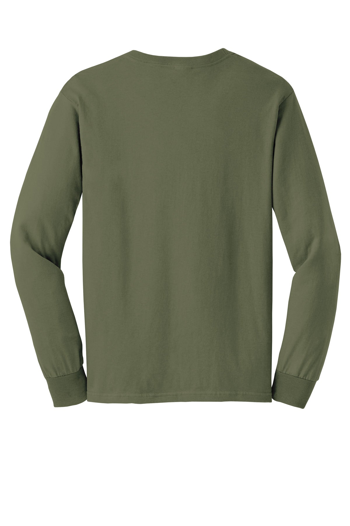 Rear View of Military Green Gildan - Ultra Cotton 100% US Cotton Long Sleeve T-Shirt. G2400